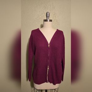 Say What Aubergine Double Zipper Carnegan/ Sweater